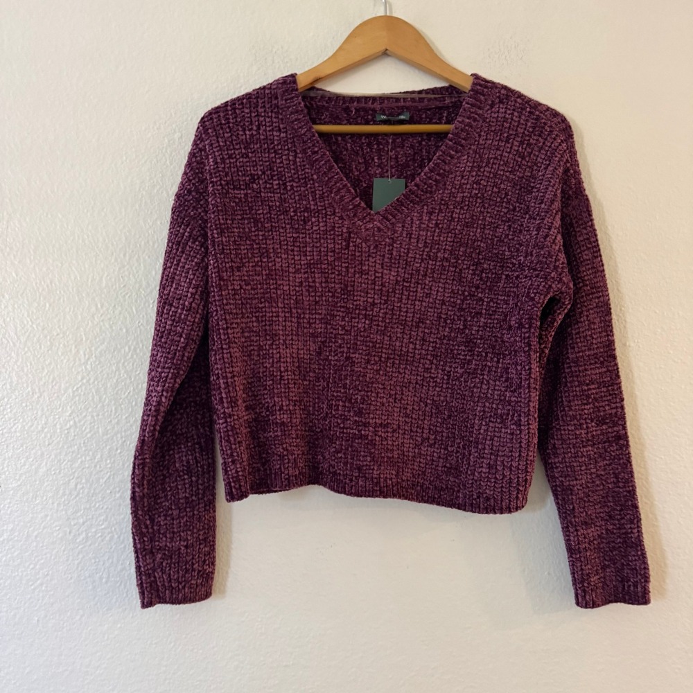 Wild Fable Chenille Sweater V-Neck Cropped Knit Top XS Purple New With Tags NWT
